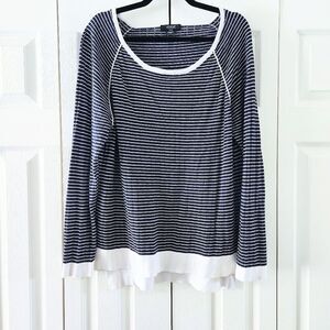 Verve Ami Navy & White Striped Scoopneck Lightweight Pullover Sweater Size XL